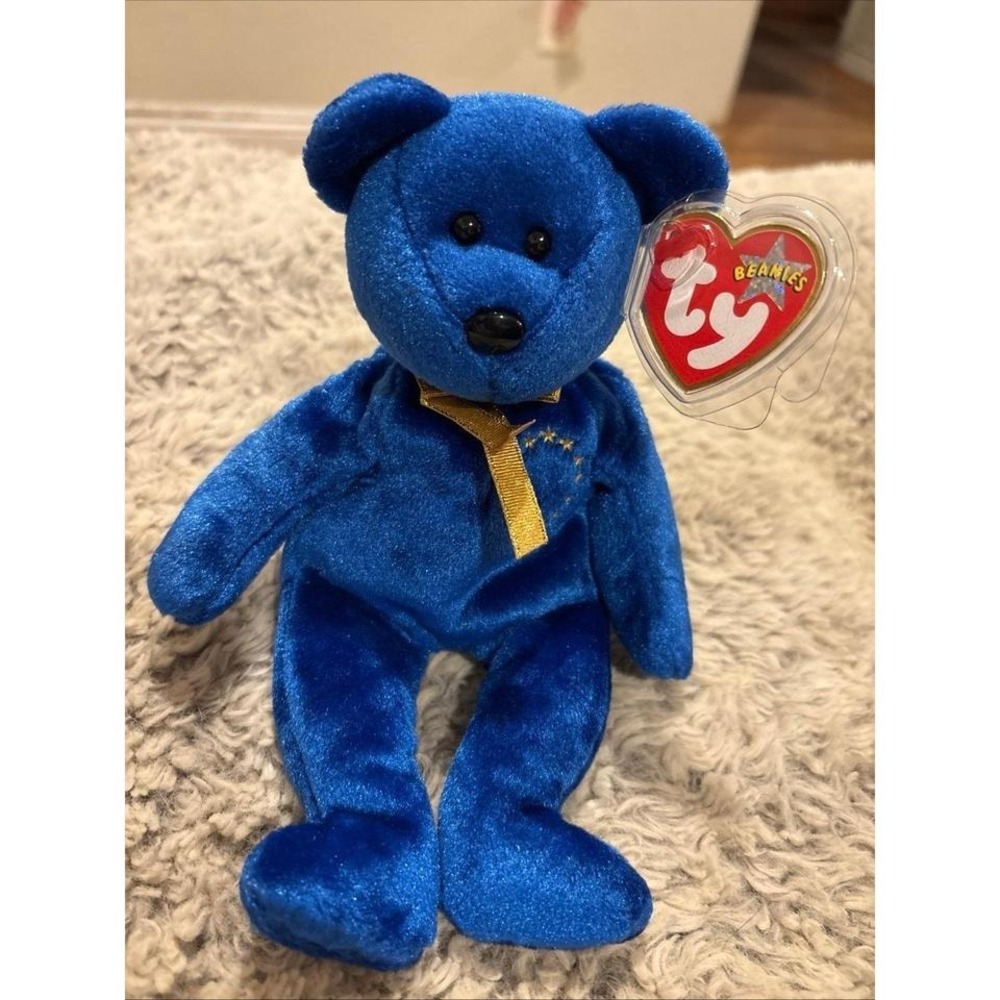 Ty Beanie Baby Unity Bear Unisex OS Blue Excellent Gold Ribbon Stars 2000